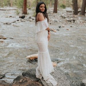 In My Life White Lace Off-the-Shoulder Mermaid Maxi Dress